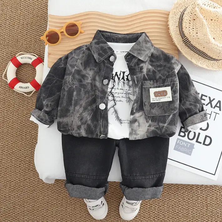 Denim Shirt, Sweatshirt & Jeans Childrenβs Outfit β Blue or Black (1-5 Years)